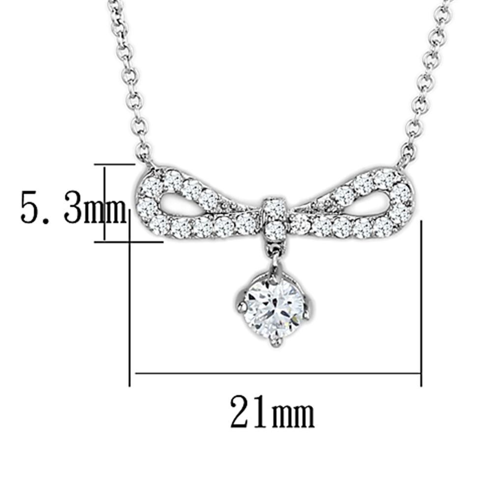 Bow Tie Necklace with Dangling CZ - Rhodium Brass with AAA Grade Clear CZ