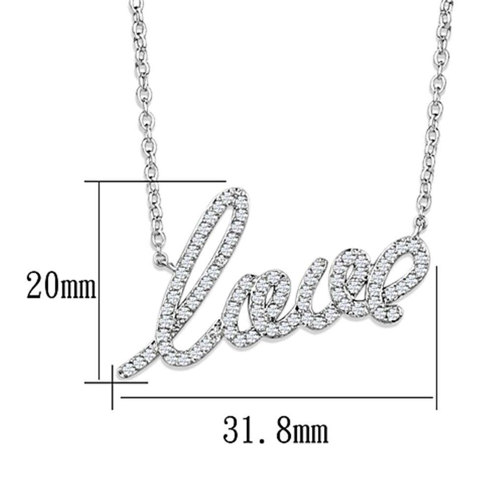 "Love" Word Necklace - Rhodium Brass with AAA Grade Clear CZ