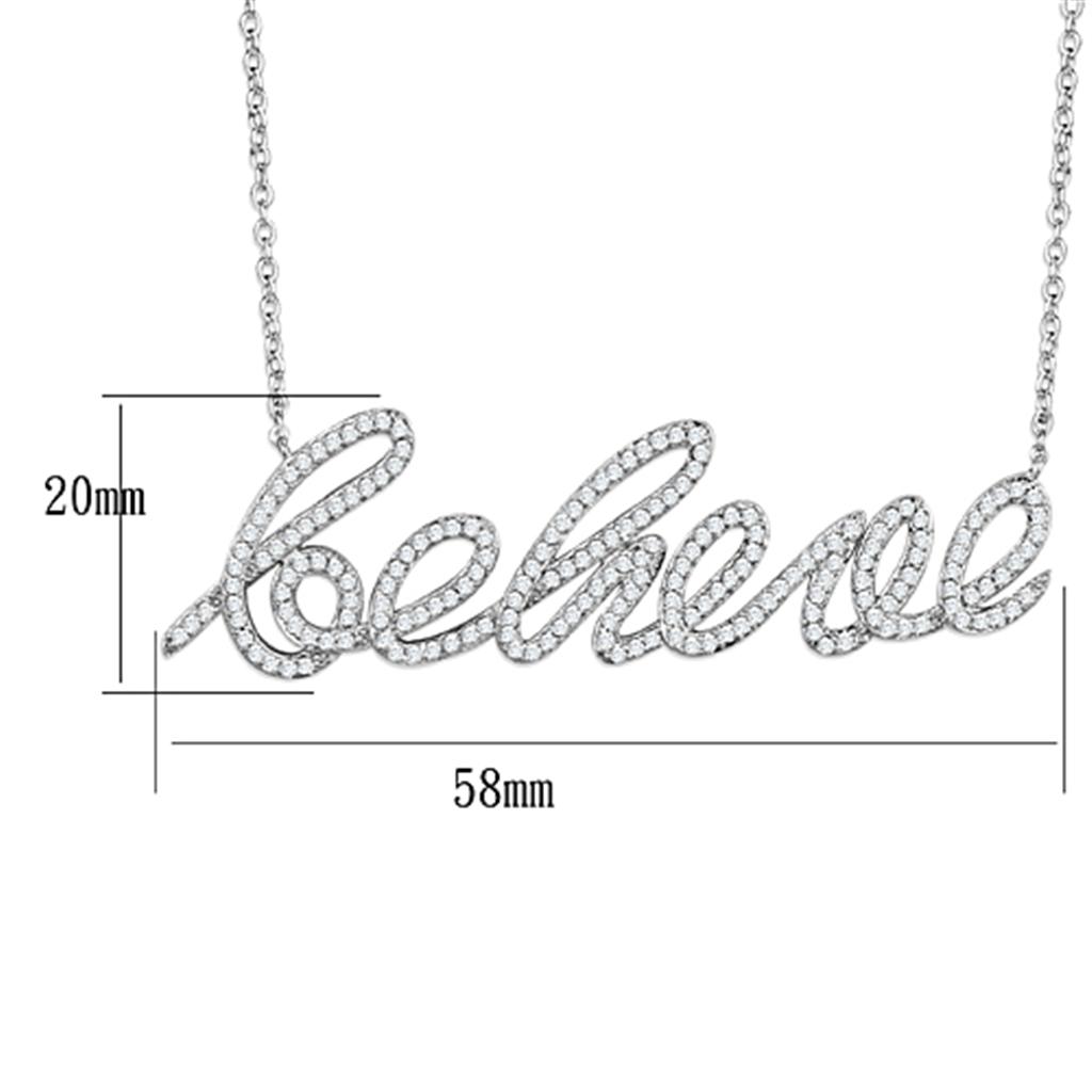 "Believe" Word Necklace - Rhodium Brass with AAA Grade Clear CZ
