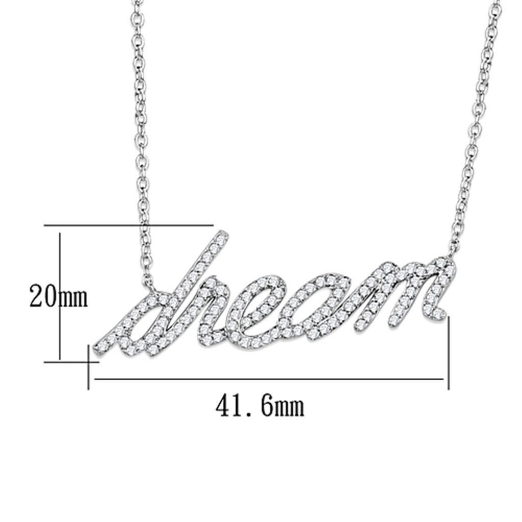 "Dream" Word Necklace - Rhodium Brass with AAA Grade Clear CZ