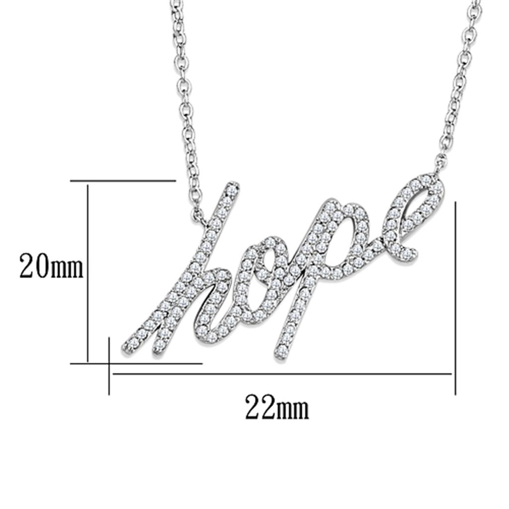 "Hope" Word Necklace - Rhodium Brass with AAA Grade Clear CZ