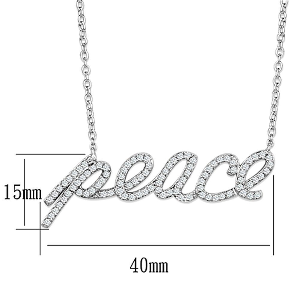 "Peace" Word Necklace - Rhodium Brass with AAA Grade Clear CZ