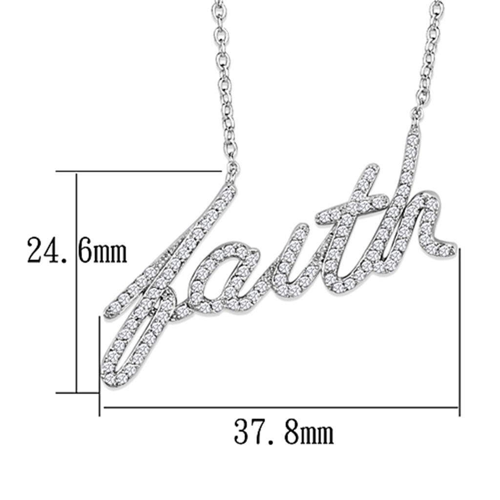 "Faith" Word Necklace - Rhodium Brass with AAA Grade Clear CZ