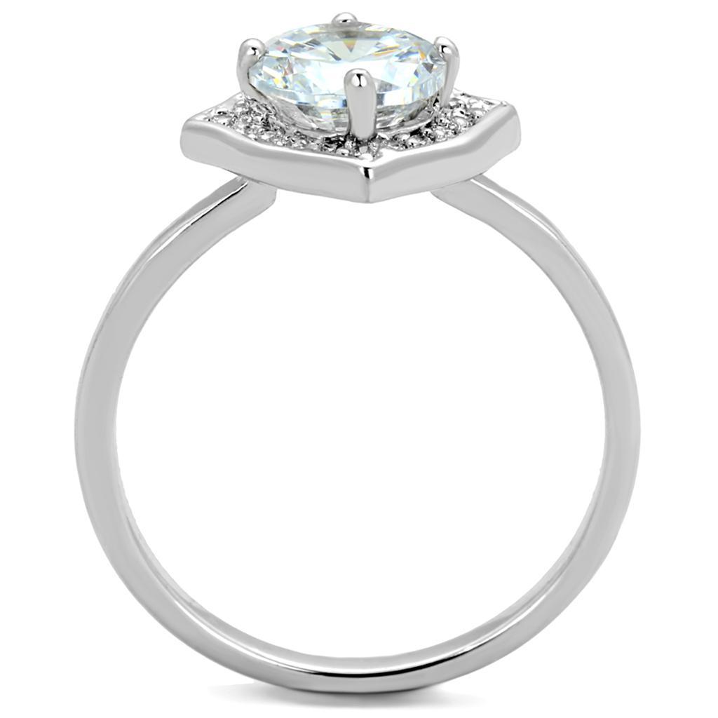 3W877 - Rhodium Brass Ring with AAA Grade CZ  in Clear