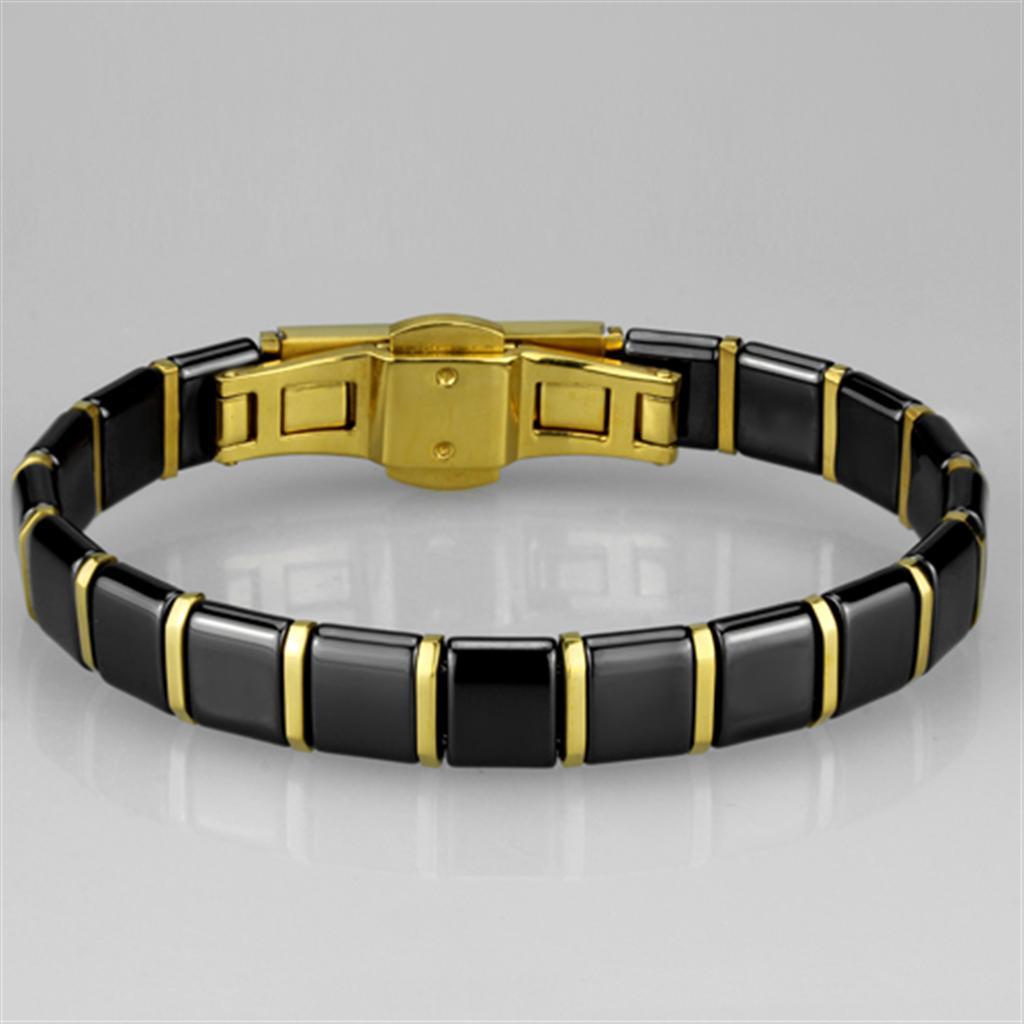 3W988 - IP Gold(Ion Plating) Stainless Steel Bracelet with Ceramic  in Jet