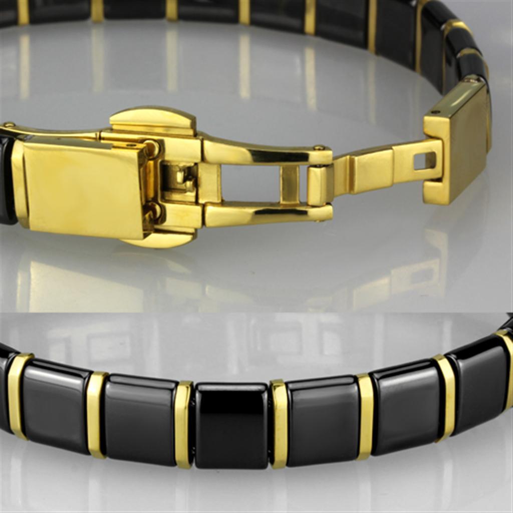 3W988 - IP Gold(Ion Plating) Stainless Steel Bracelet with Ceramic  in Jet