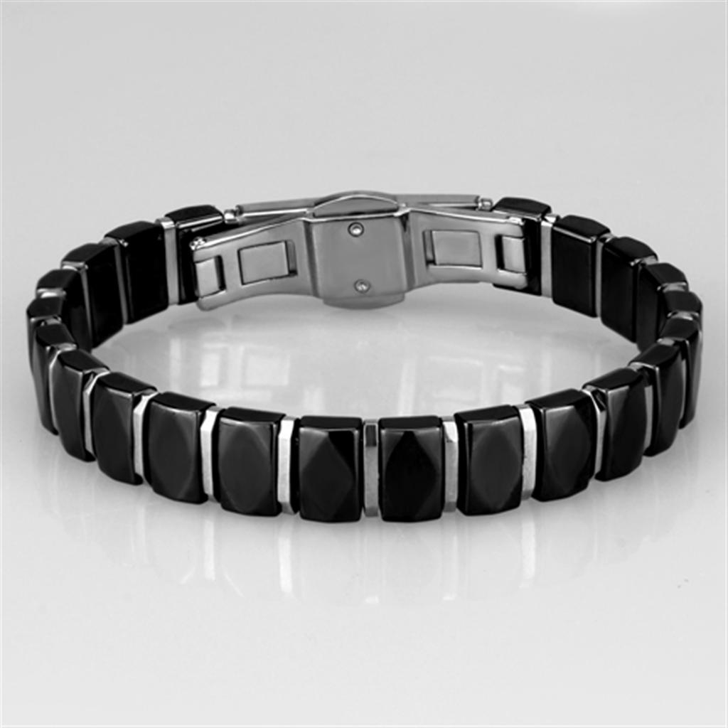 3W990 - High polished (no plating) Stainless Steel Bracelet with Ceramic  in Jet