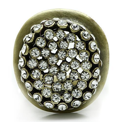 3W013 - Antique Copper White Metal Ring with Top Grade Crystal  in Clear