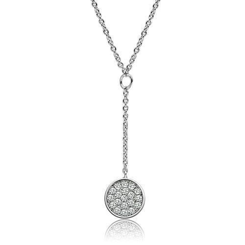 3W077 - Rhodium Brass Necklace with AAA Grade CZ  in Clear