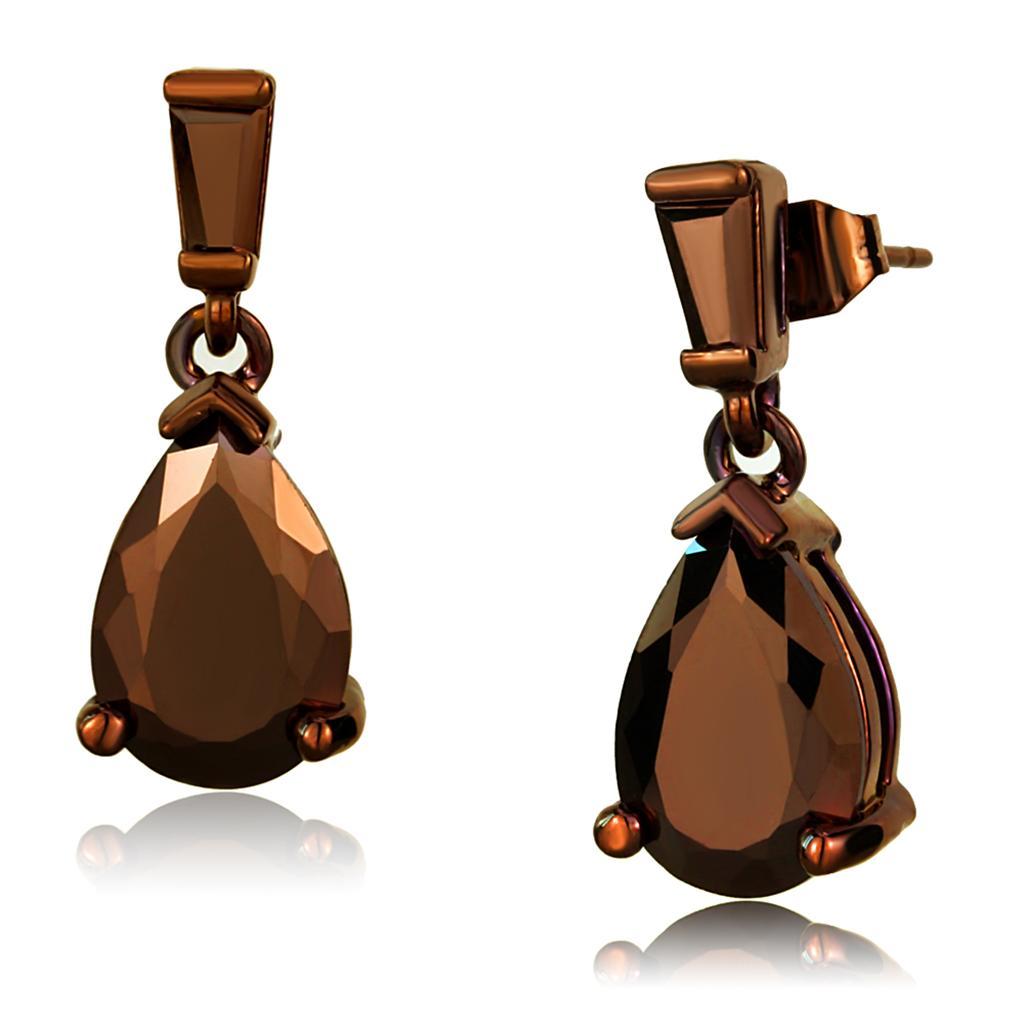 3W1120 - IP Coffee light Brass Earrings with AAA Grade CZ  in Light Coffee