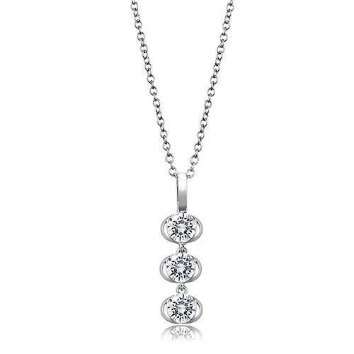 3W1373 - Rhodium 925 Sterling Silver Chain Pendant with AAA Grade CZ  in Clear
