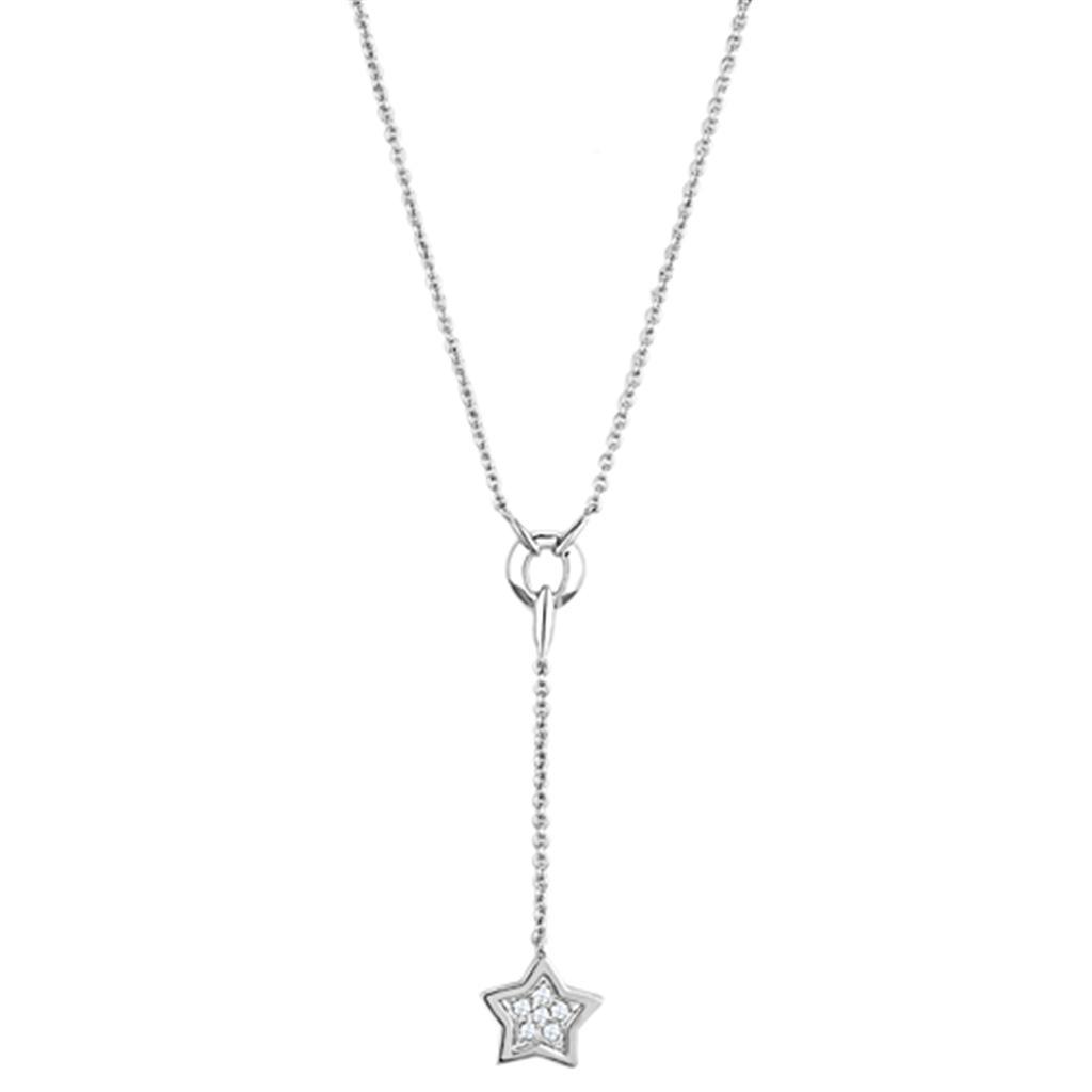 3W426 - Rhodium Brass Necklace with AAA Grade CZ  in Clear
