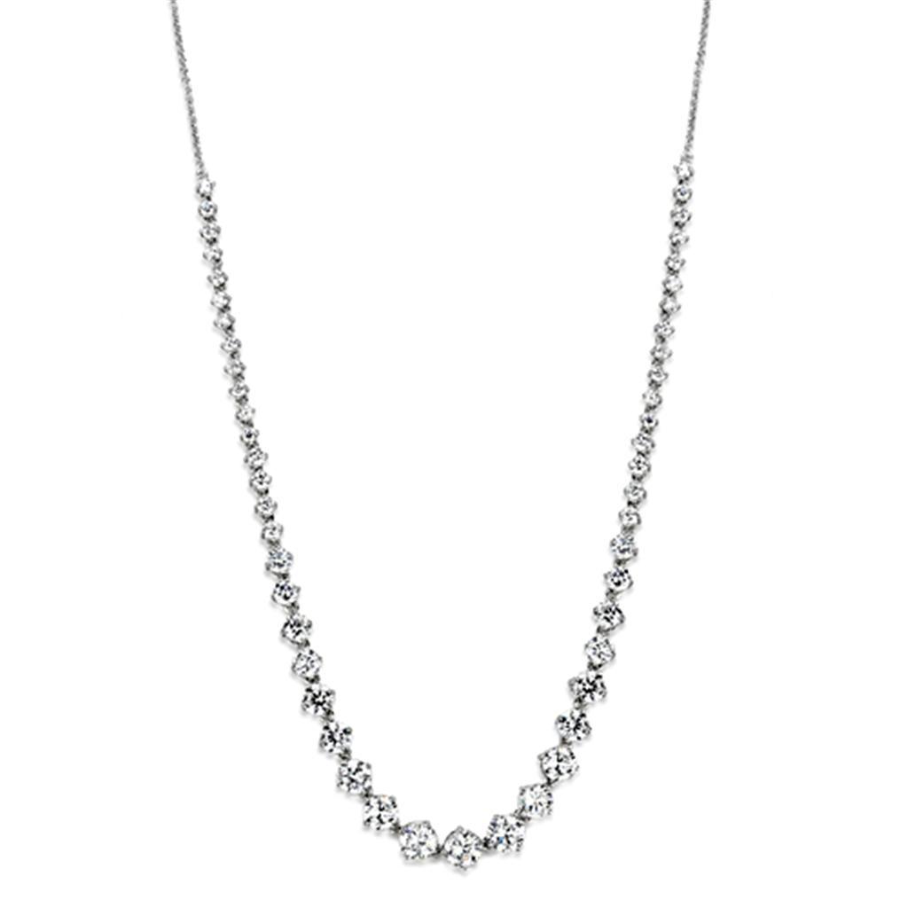 Delicate CZ Diamond Necklace - Rhodium Brass with AAA Grade Clear CZ