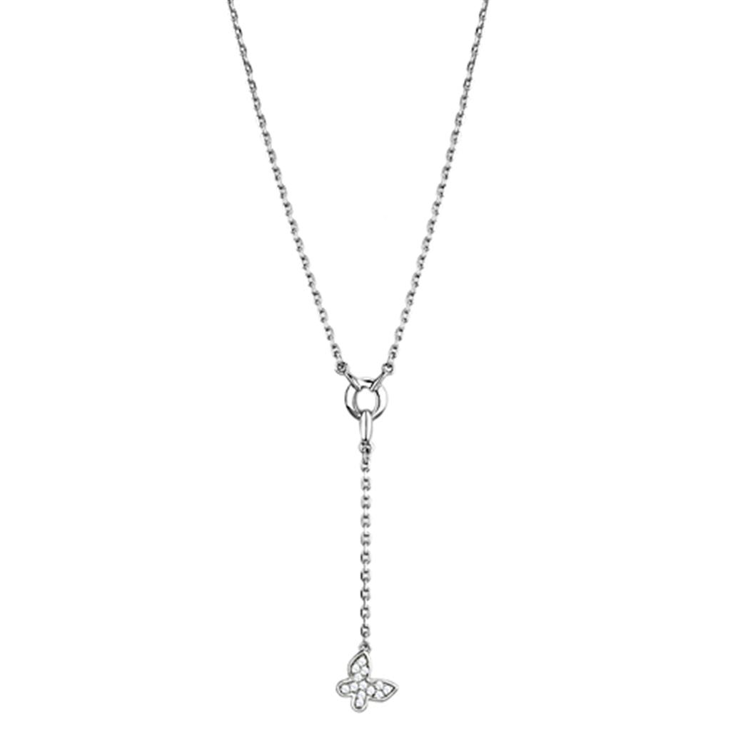 Butterfly Tassel Necklace - Rhodium Brass with AAA Grade Clear CZ