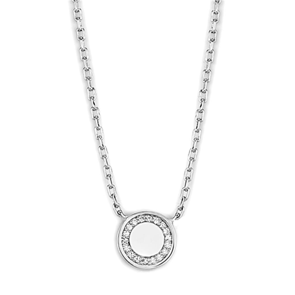Circle Pendant Necklace - Rhodium Brass with AAA Grade Clear CZ