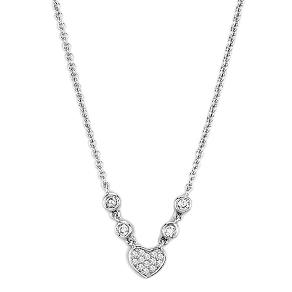 Heart Pendant Necklace - Rhodium Brass with AAA Grade Clear CZ