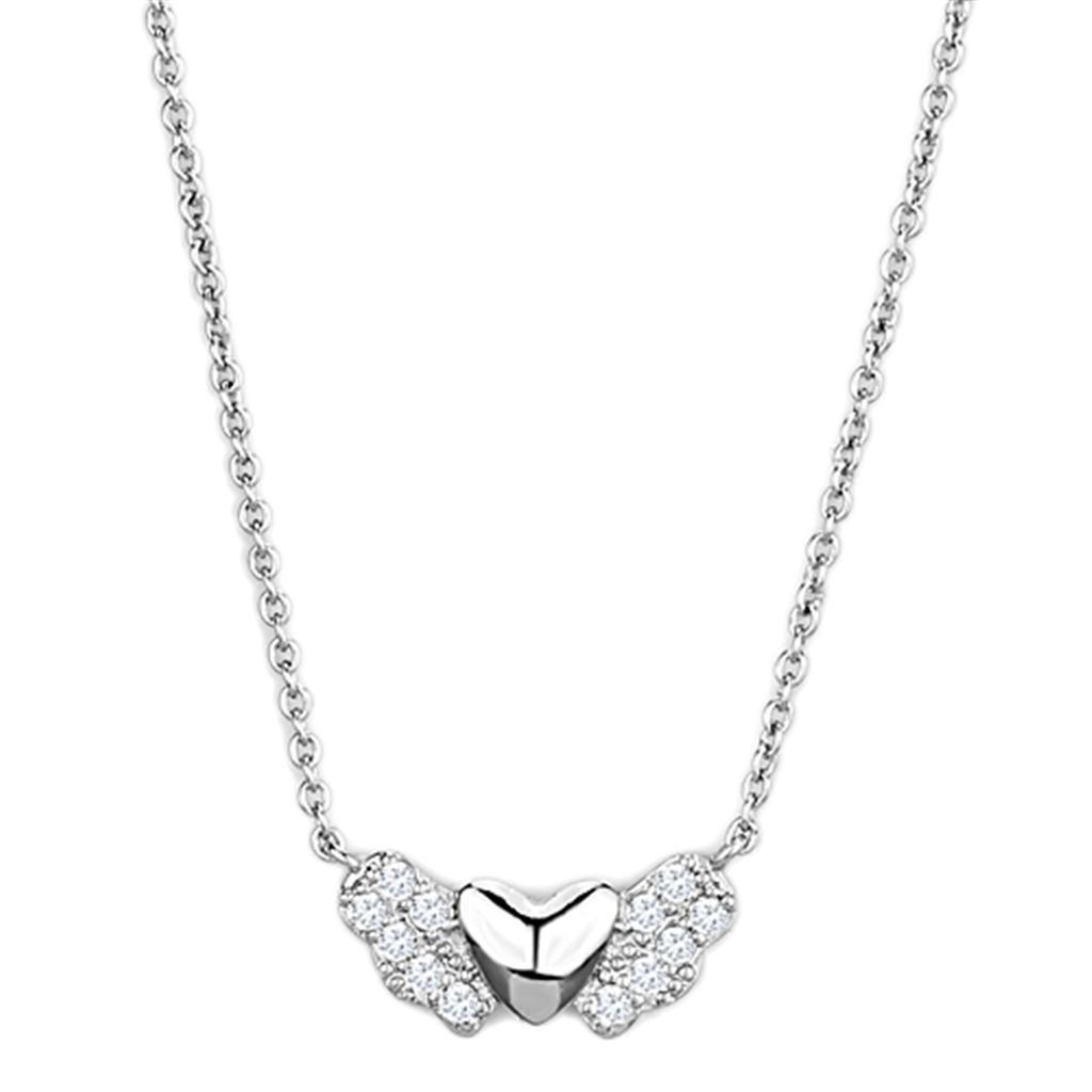 Heart-Shaped Pendant Necklace - Rhodium Brass with AAA Grade Clear CZ