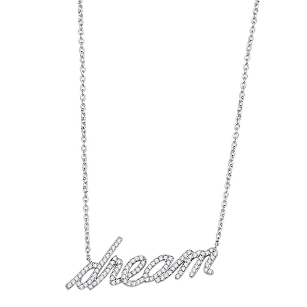 "Dream" Word Necklace - Rhodium Brass with AAA Grade Clear CZ