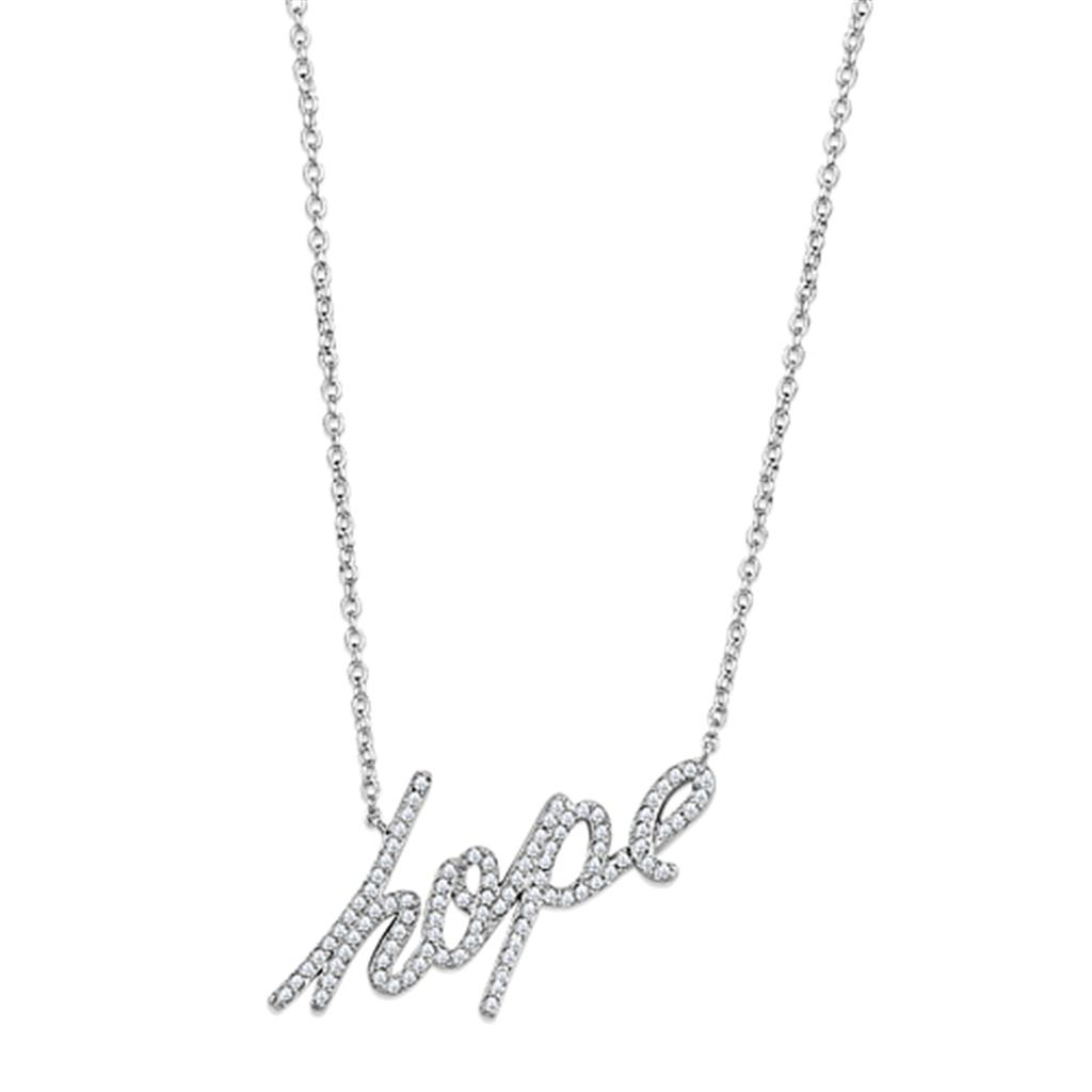 "Hope" Word Necklace - Rhodium Brass with AAA Grade Clear CZ