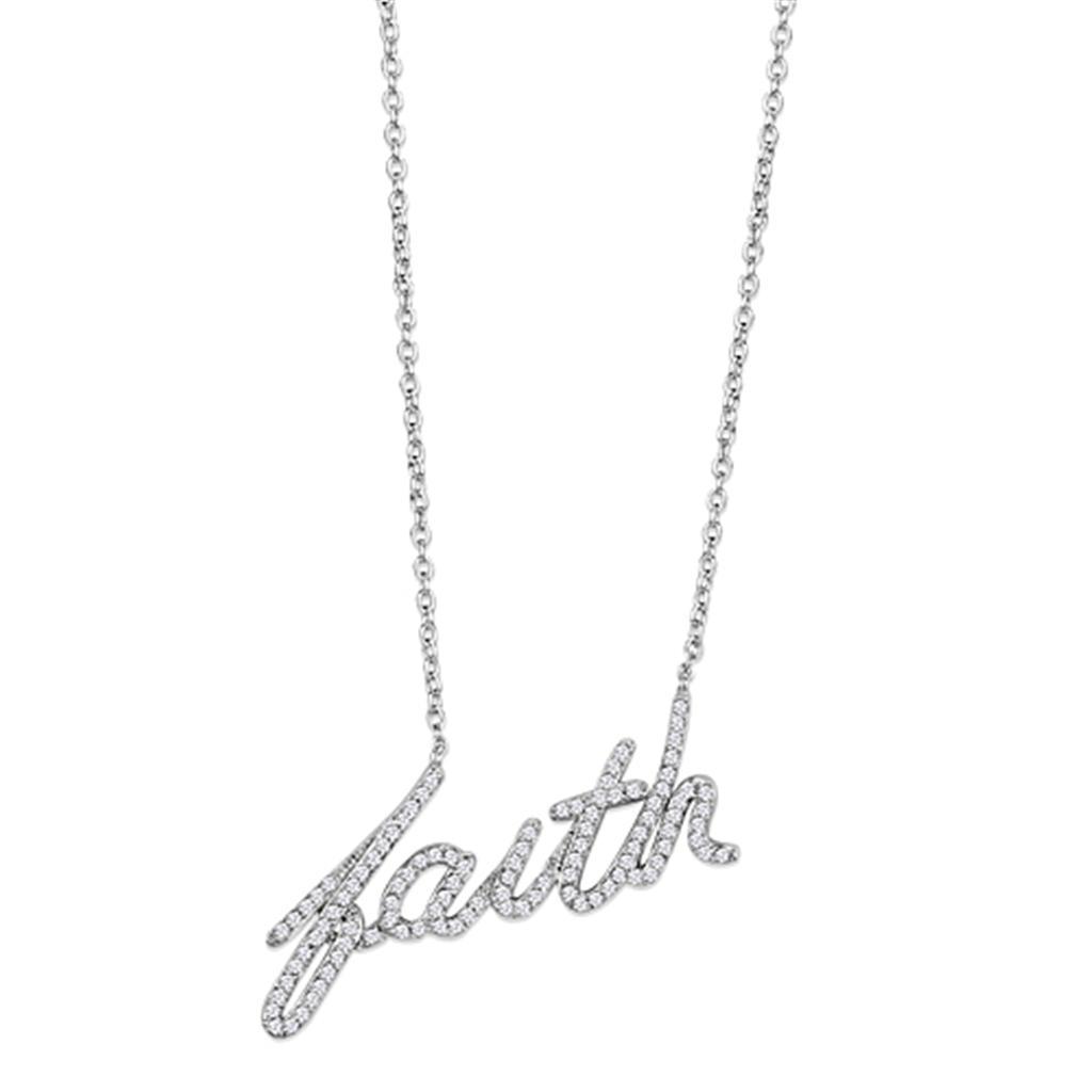 "Faith" Word Necklace - Rhodium Brass with AAA Grade Clear CZ