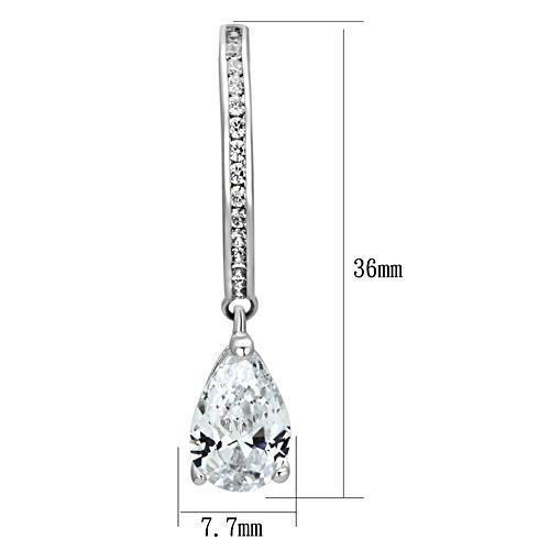 3W529 - Rhodium Brass Earrings with AAA Grade CZ  in Clear
