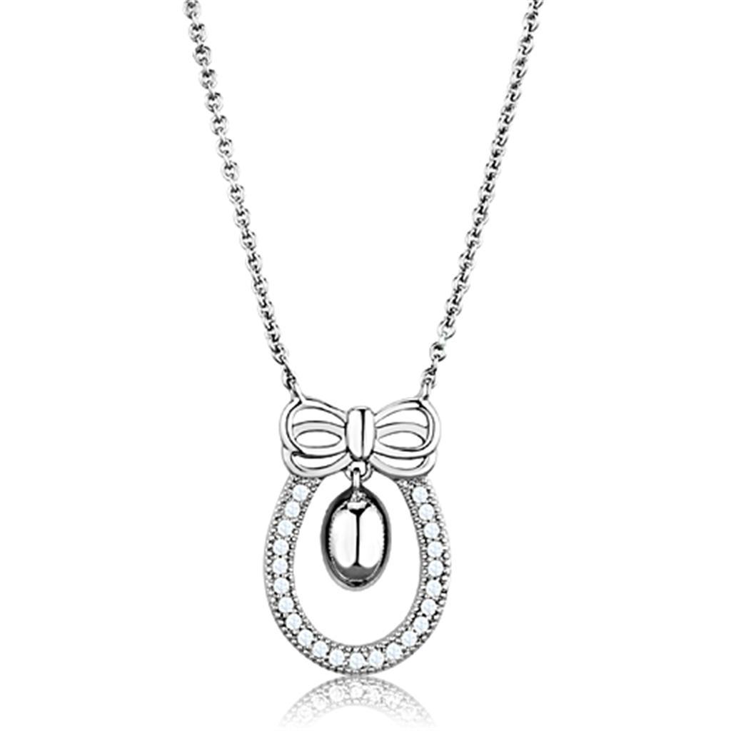 Rhodium Brass Necklace with AAA Grade Clear CZ