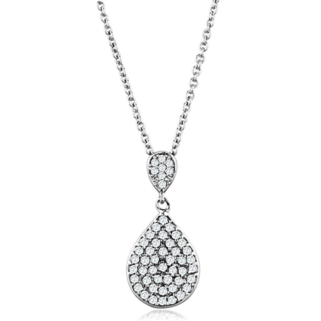 Rhodium Brass Necklace with AAA Grade Clear CZ