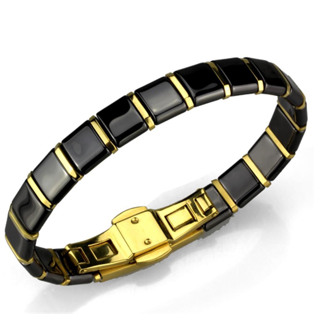 3W988 - IP Gold(Ion Plating) Stainless Steel Bracelet with Ceramic  in Jet