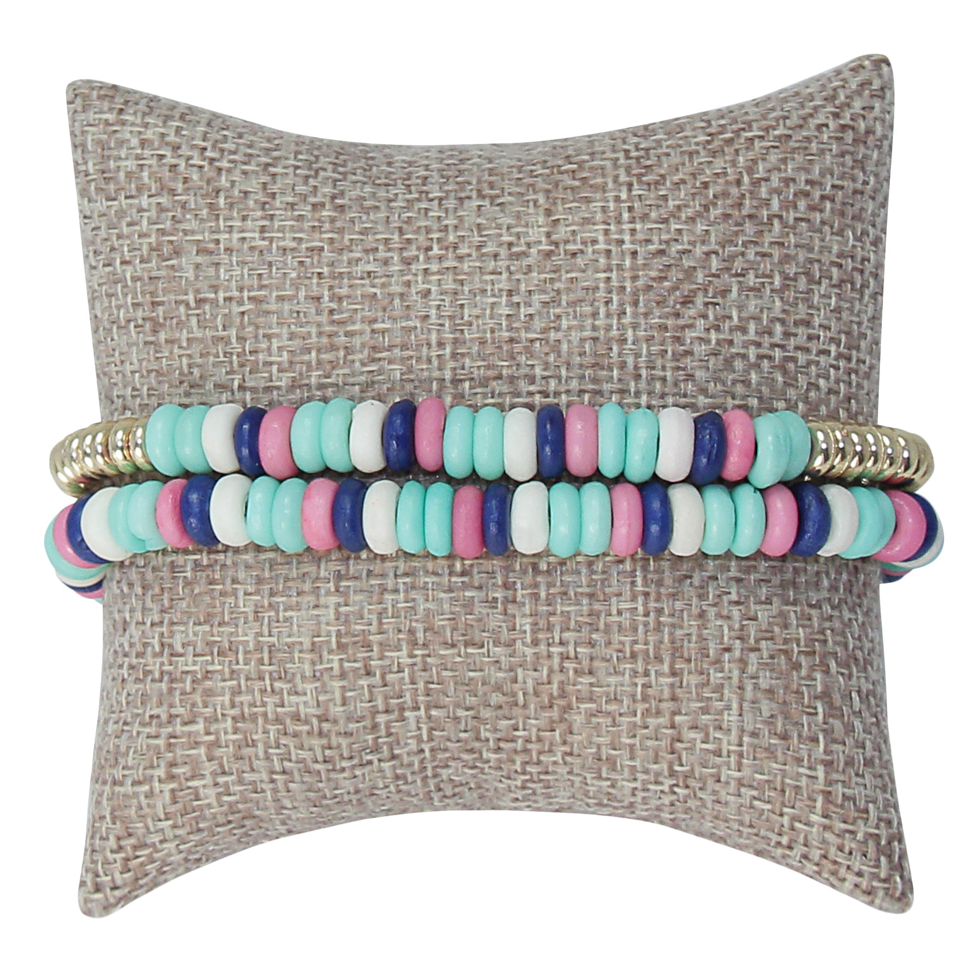 Adjustable Bone Bead Bracelet Set, Mint and Pink