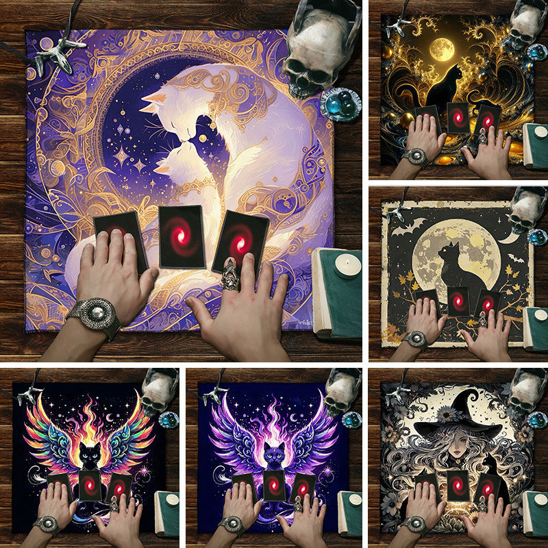 Cat Witch Board Game Flannel Tarot Tablecloth