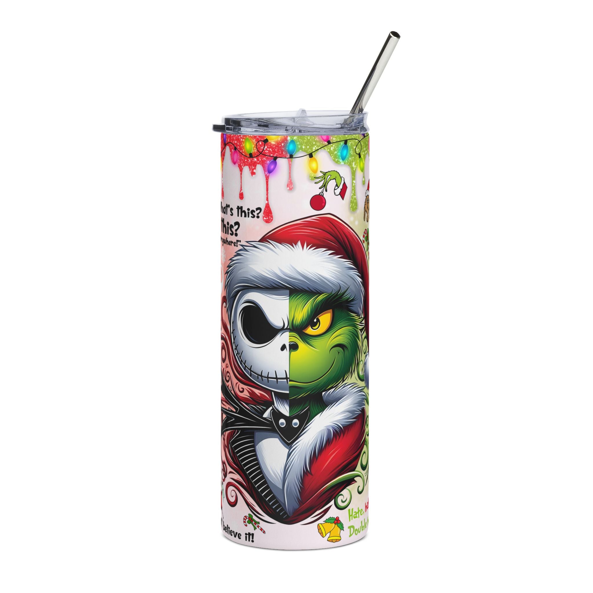 Whimsical Holiday Tumbler, 20oz Stainless Steel - Christmas Gift, Festive Drinkware, Grinch & Nightmare Before Christmas Design, [...]