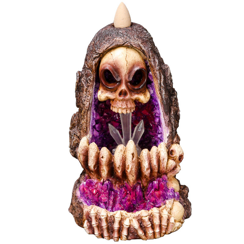 Home Furnishing Crystal Spoof Skull Backward Incense Burner