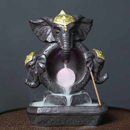 Ceramic elephant backflow incense burner