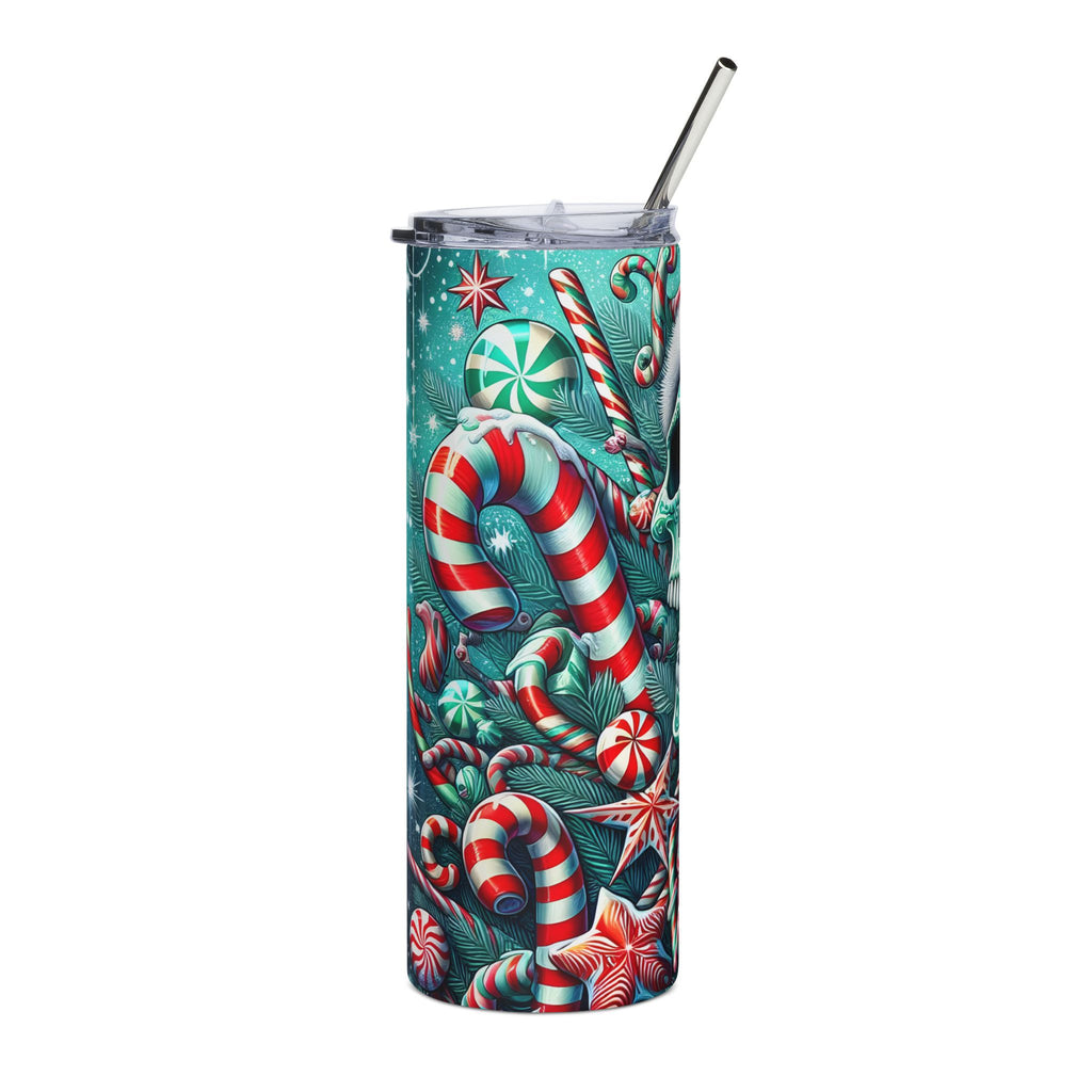 Festive Skull Tumbler, Christmas Drinkware, Holiday Gifts for Her, Unique Party Cup, 20oz Skinny Tumbler