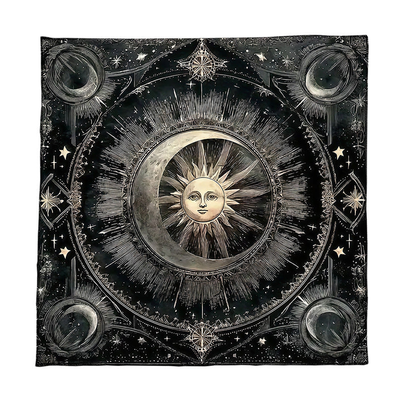 Geometric Tarot Moon Sun Velvet Tablecloth