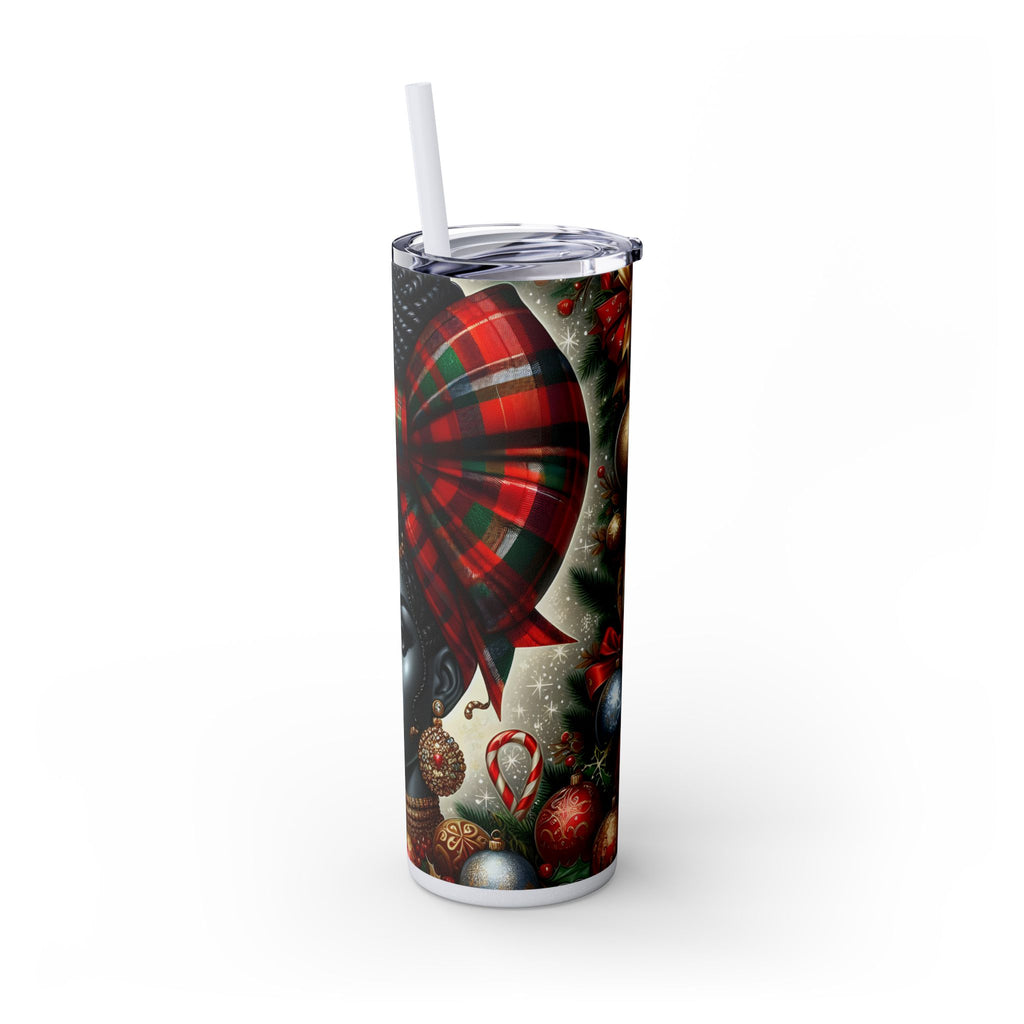 Festive Skinny Tumbler with Straw, 20oz - Perfect Holiday Gift, Christmas Water Bottle, Party Cup, Unique Drinkware, Santa Style