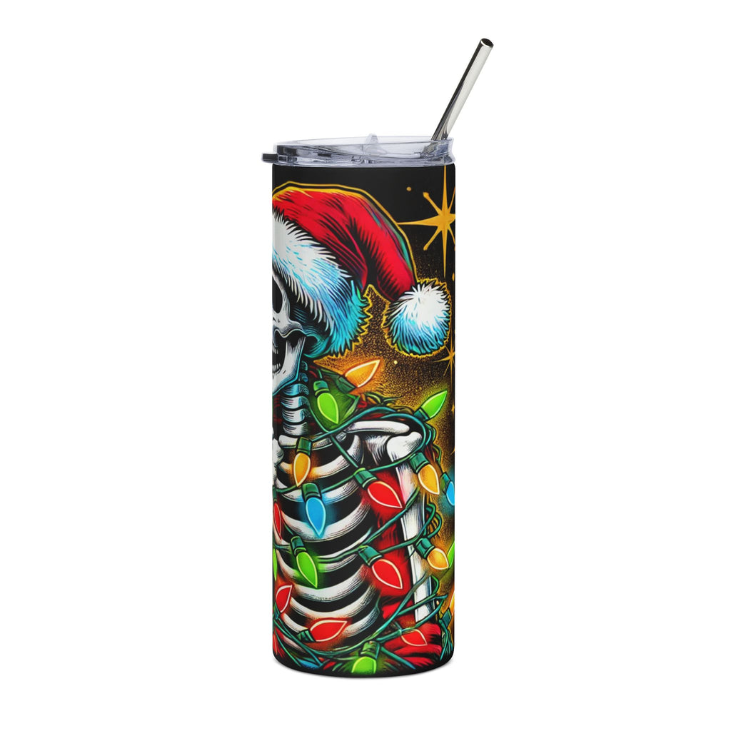 Holiday Vibe Tumbler, Stainless Steel 20oz, Funny Gift for Christmas, Skull Design, Unique Party Mug, Seasonal Drinkware