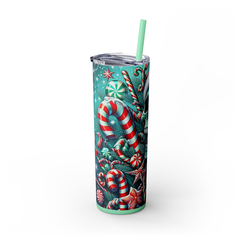Festive Skull Tumbler, Christmas Drinkware, Holiday Gifts for Her, Unique Party Cup, 20oz Skinny Tumbler