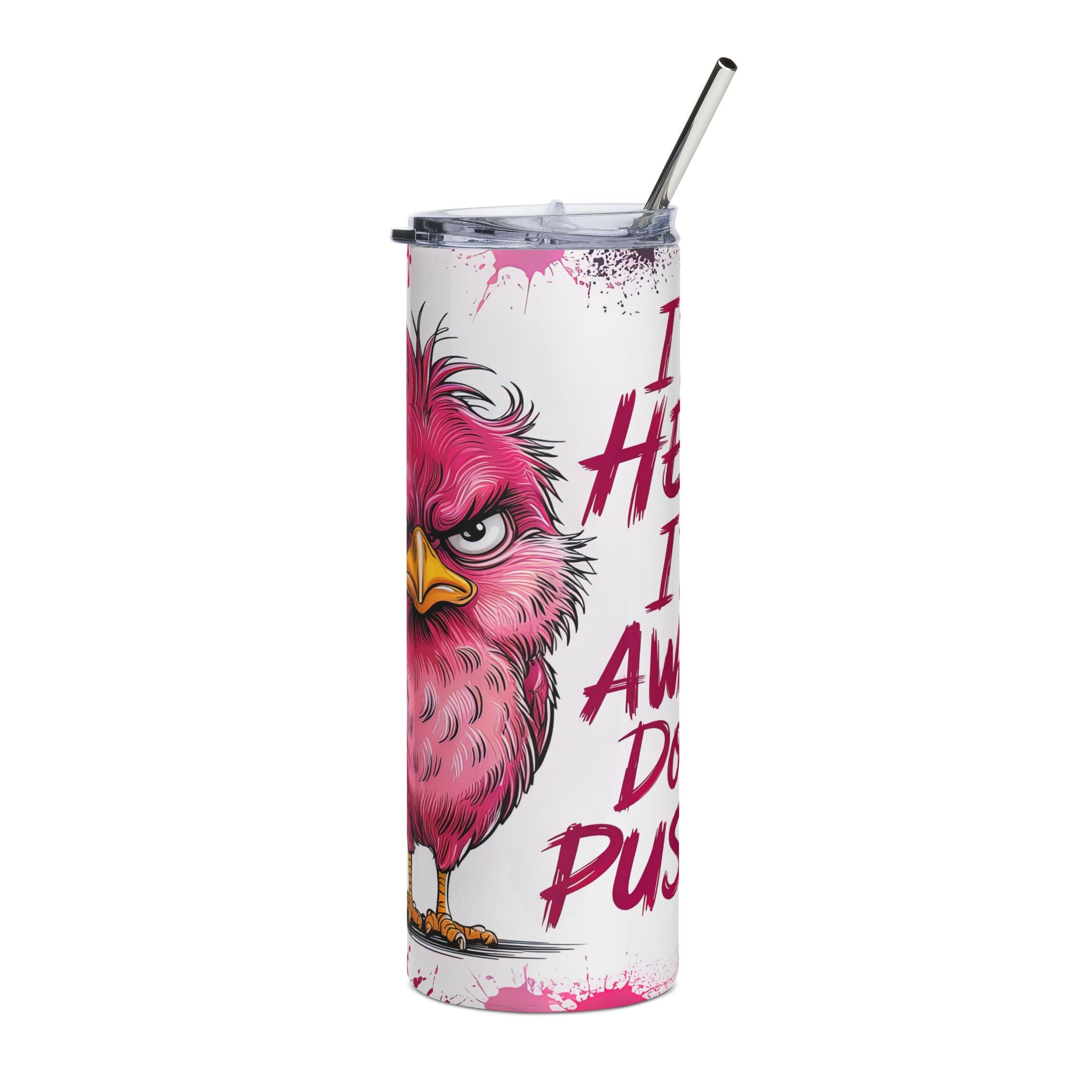 Angry Pink Bird Tumbler - Funny Drinkware for Animal Lovers, Travel Mug, Gift for Her, Cute Coffee Cup, Birthday Present