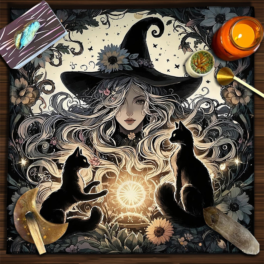 Cat Witch Board Game Flannel Tarot Tablecloth