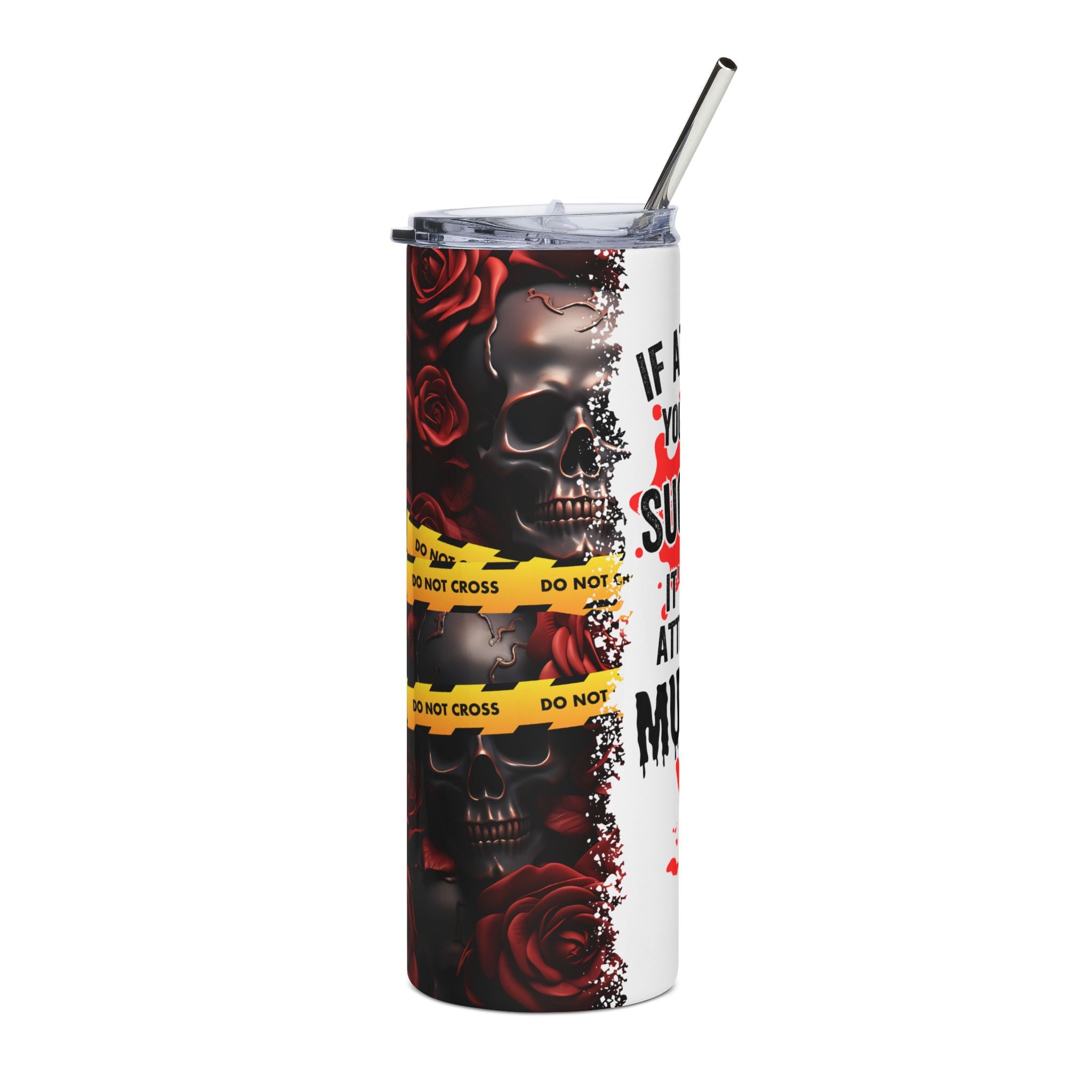 Gothic Stainless Steel Tumbler - Perfect for Halloween Parties, Gift for Horror Fans, Insulated Travel Mug, Skulls & Roses Design