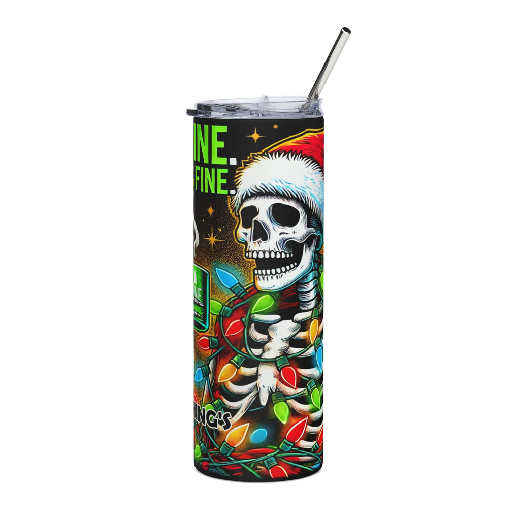 Holiday Vibe Tumbler, Stainless Steel 20oz, Funny Gift for Christmas, Skull Design, Unique Party Mug, Seasonal Drinkware
