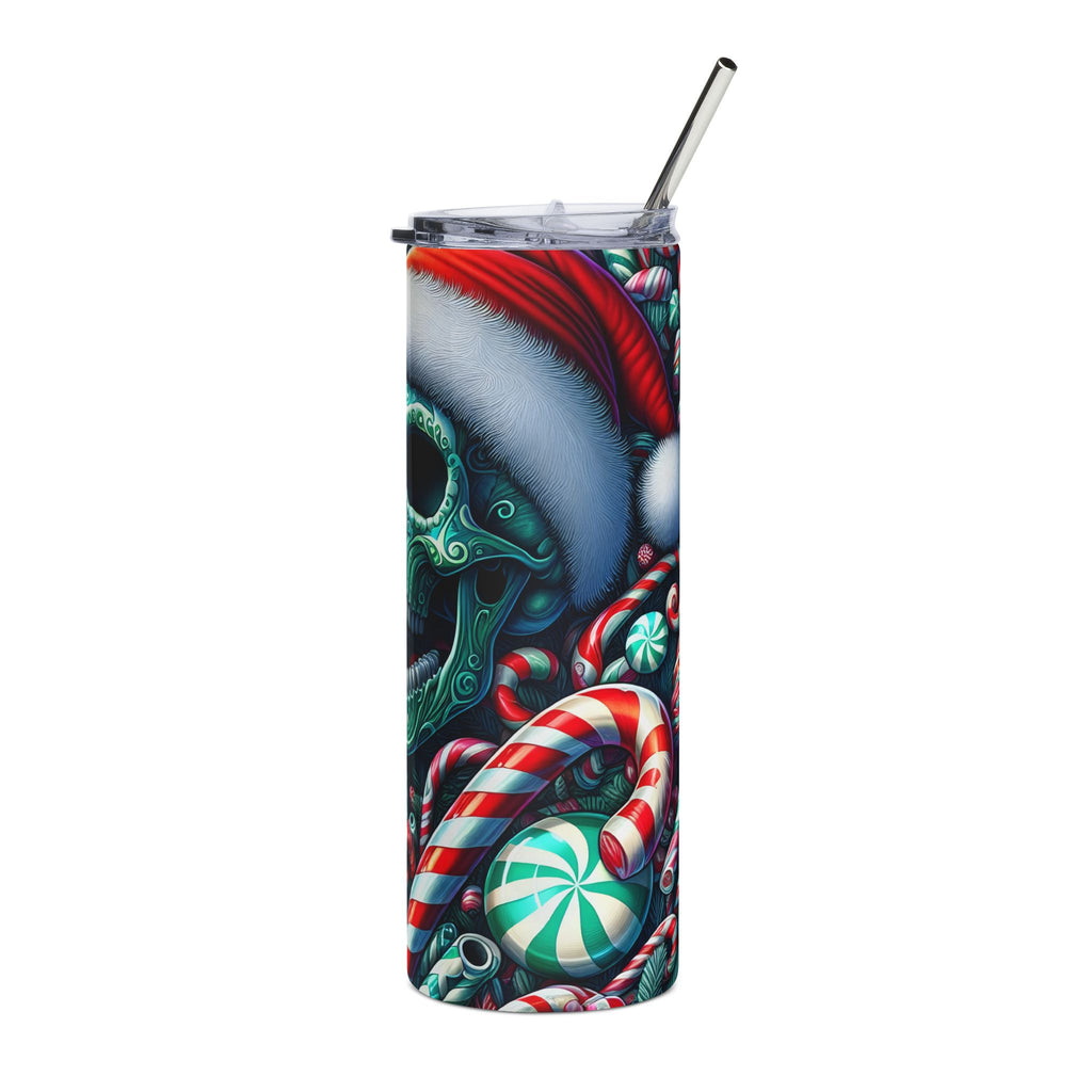 Festive Skull Tumbler, Christmas Drinkware, Holiday Gifts for Her, Unique Party Cup, 20oz Skinny Tumbler