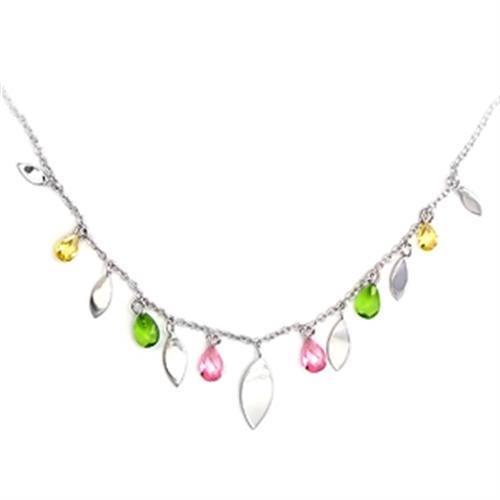 High-Polished 925 Sterling Silver Necklace with AAA Grade Multi-Color CZ
