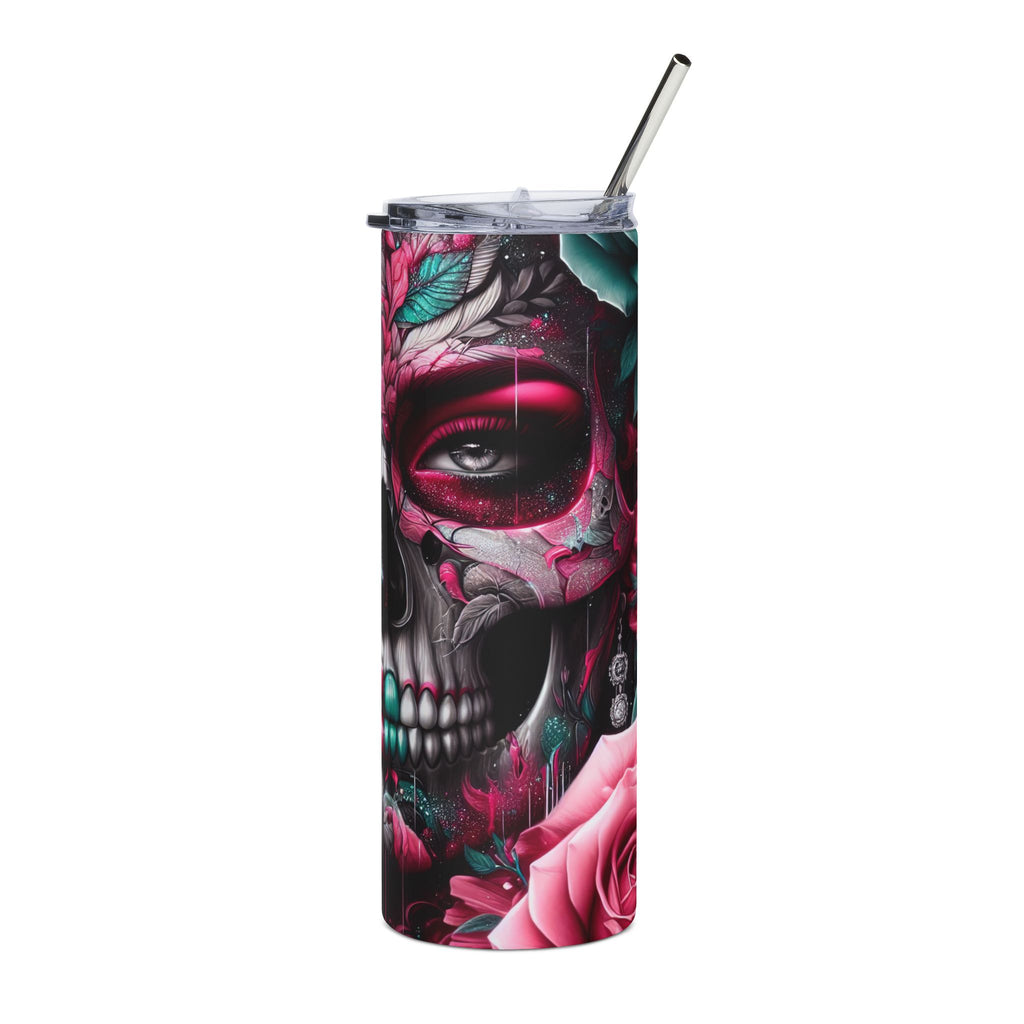 Vibrant Floral Skull Tumbler, Ideal Gift for Art Lovers, Halloween Decor, Unique Drinkware, Eco-Friendly Travel Mug
