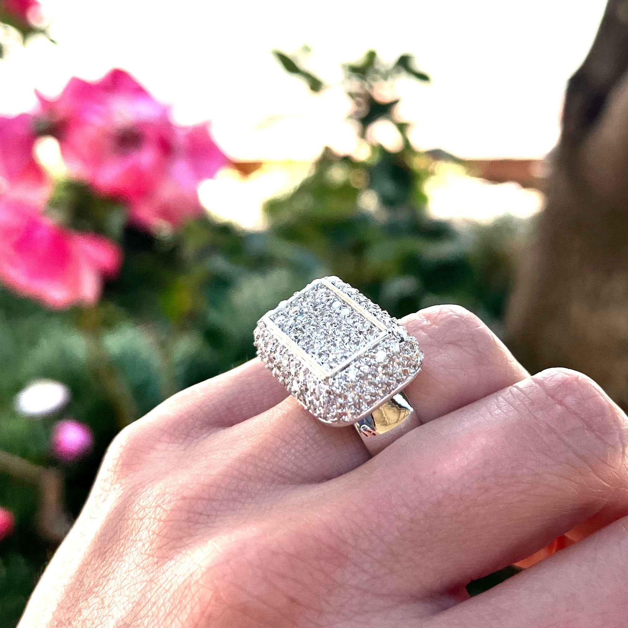 7X099 - Rhodium Brass Ring with AAA Grade CZ  in Clear