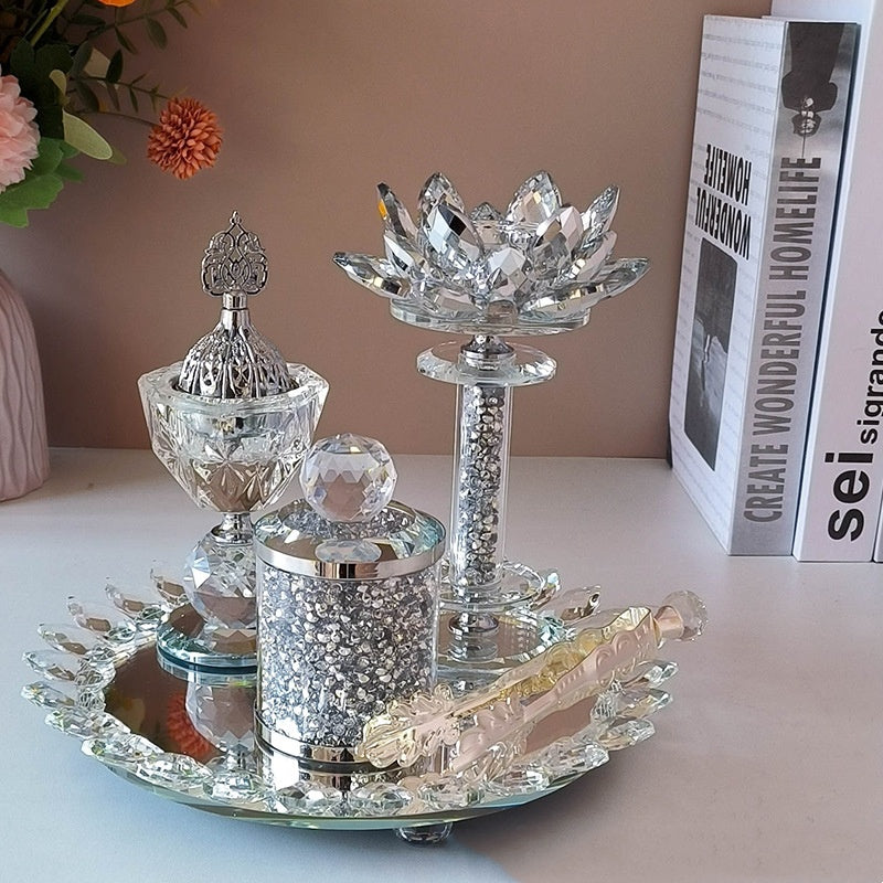 Exclusive For Cross-border Light Diamond Lotus Incense Burner Suit Arabic Incense Burner Round Incense Burner Four-piece Set