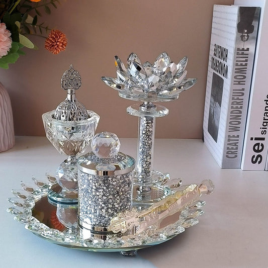 Exclusive For Cross-border Light Diamond Lotus Incense Burner Suit Arabic Incense Burner Round Incense Burner Four-piece Set