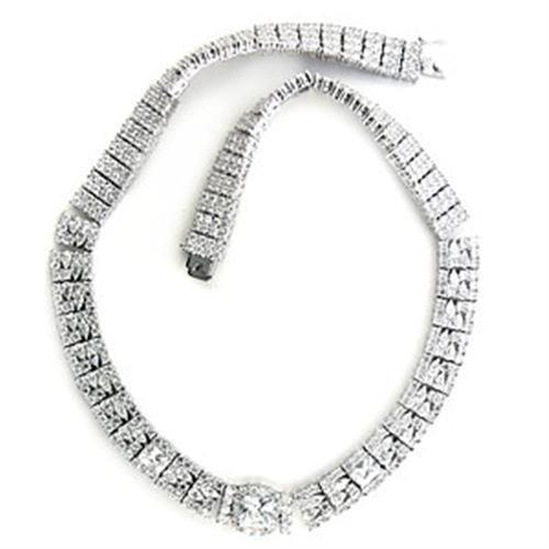 Rhodium Brass Necklace with AAA Grade Clear CZ