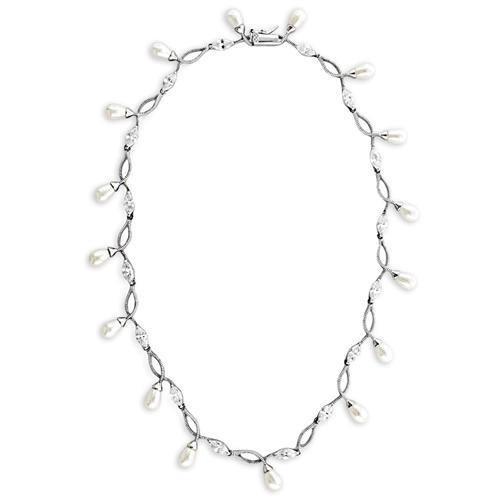 Rhodium 925 Sterling Silver Necklace with Synthetic White Pearl